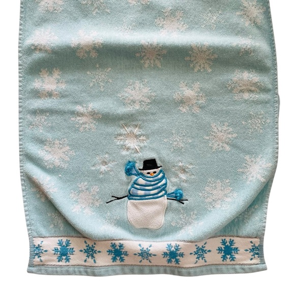 Holiday Snowman Hand Towel Embroidered Appliqué Snowflakes Light Blue White - Picture 5 of 9